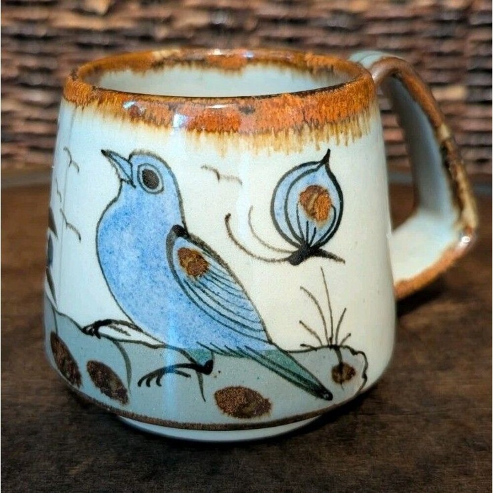 Vintage Palomar Ken Edwards Tonala Mexican Pottery Mug Cup Bird Folk Art Hipster